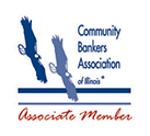 A blue and white logo with the words community bankers association of illinois.