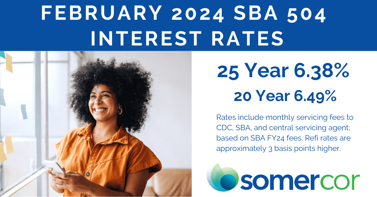 A woman sitting in front of a wall with the words " february 2 0 2 4 sba interest rates ".