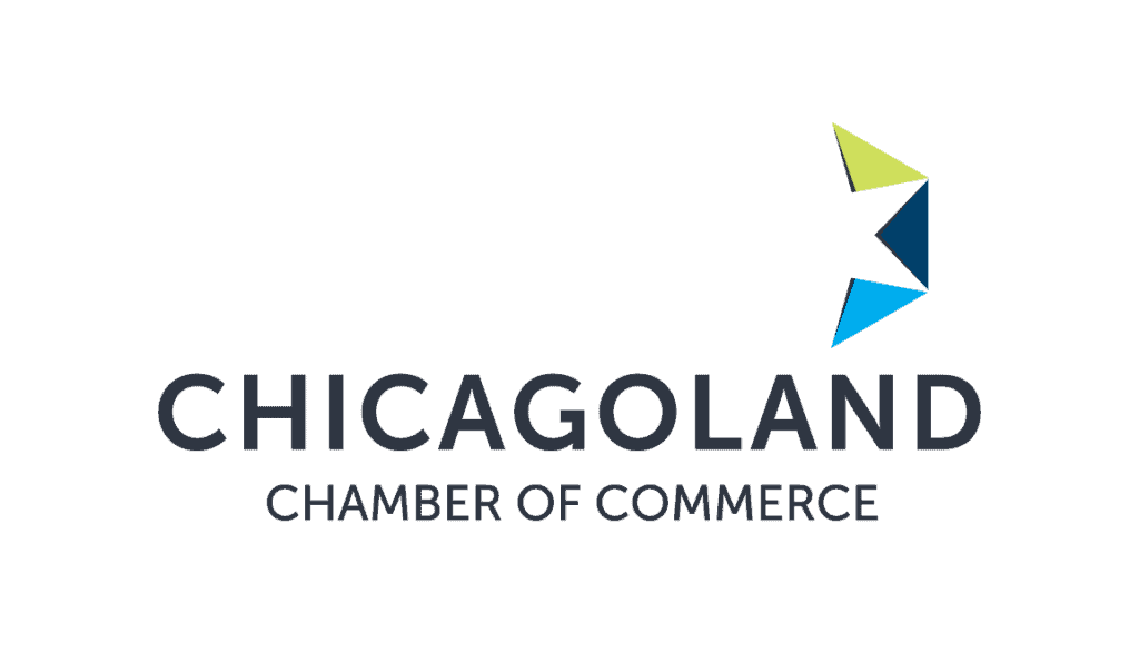 A green background with the words chicagoland chamber of commerce in black.
