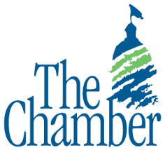 A blue and green logo for the chamber of commerce.